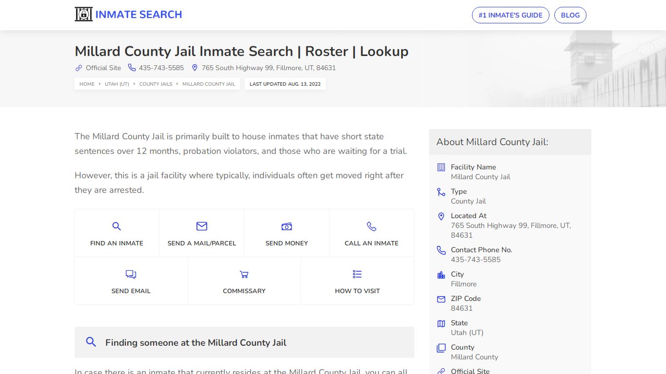 Millard County Jail Inmate Search | Roster | Lookup