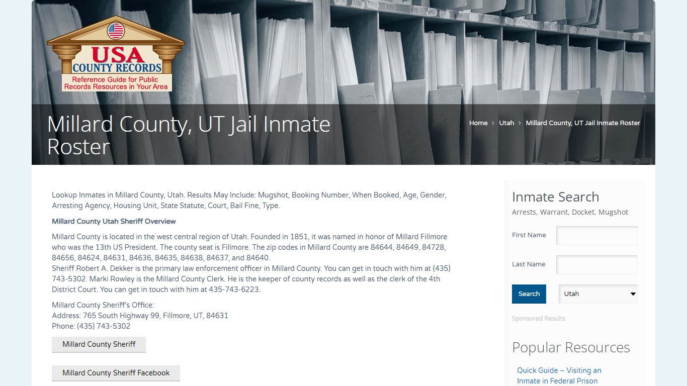 Millard County, UT Jail Inmate Roster | Name Search